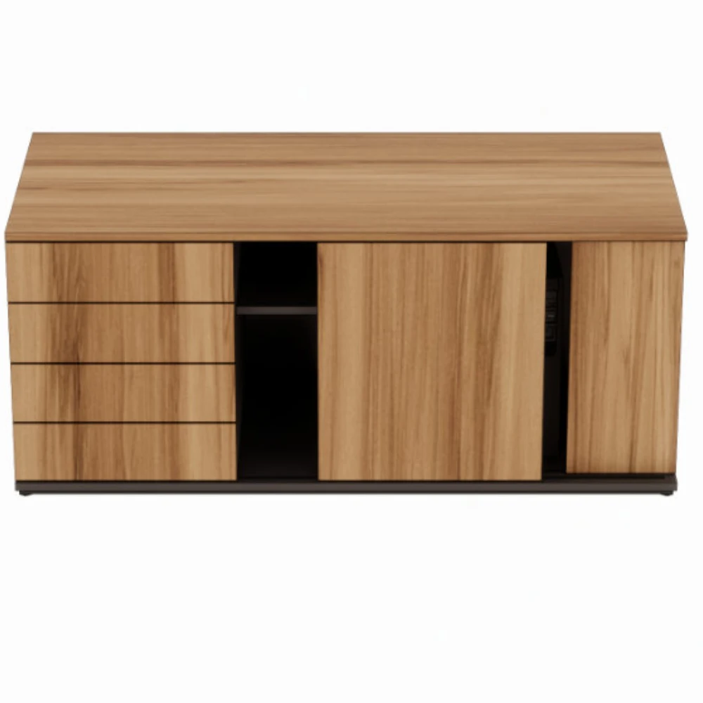 Armário credenza com 4 gavetas e nicho para CPU com porta de correr Level